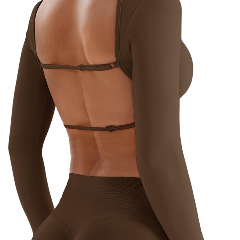 YEOREO Women's Backless Long Sleeve Adjustable Straps Seamless Crop T-Shirt